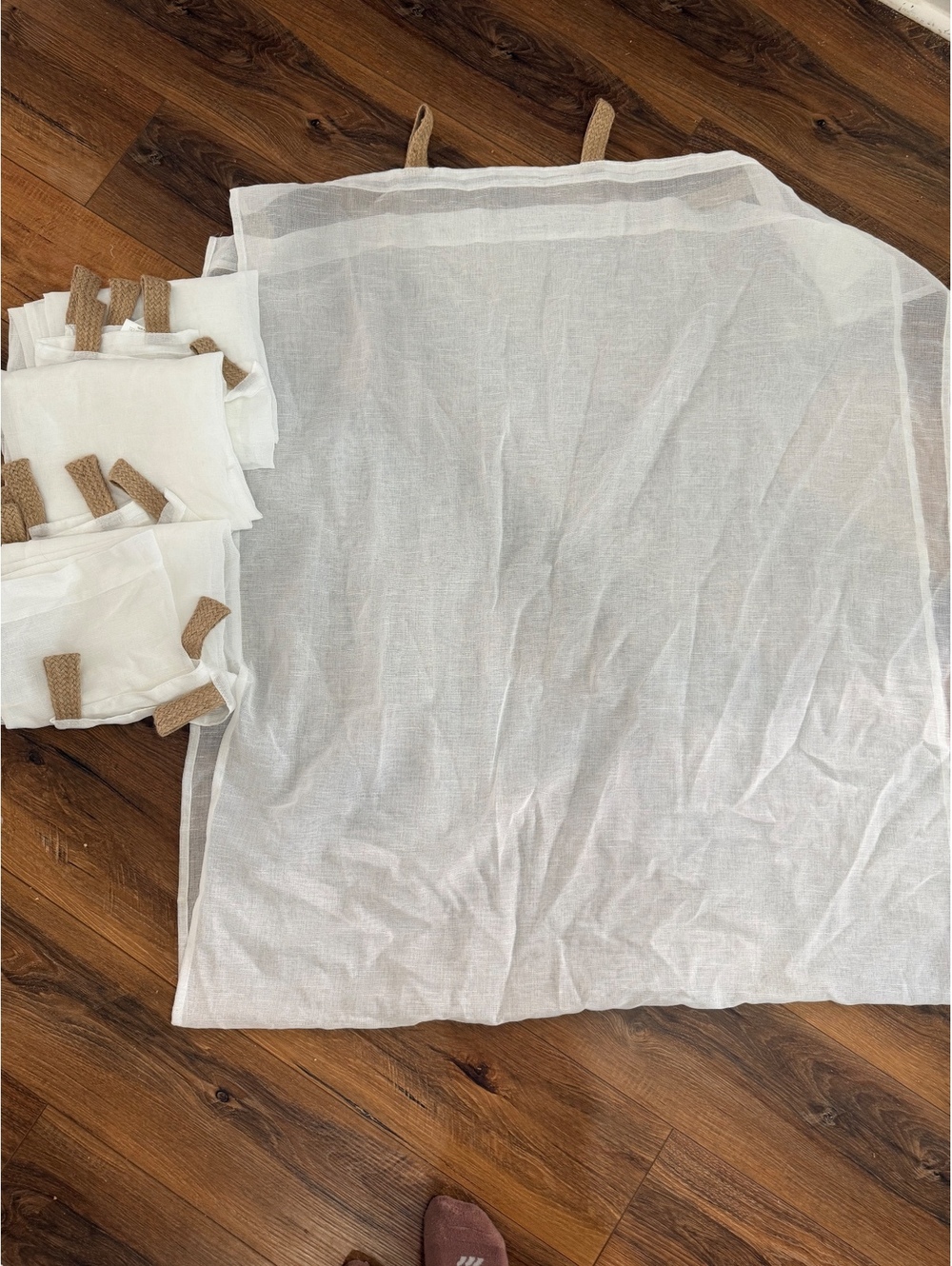 Laura Ashley White Sheer Curtain Panels Rustic Burlap Tab Top Farmhouse Décor